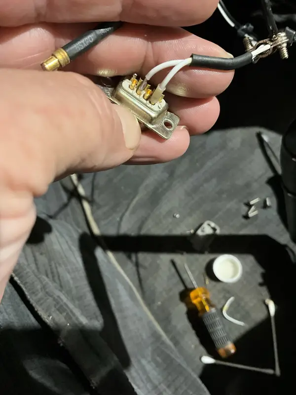 Close inspection of D-sub aircraft connector wiring