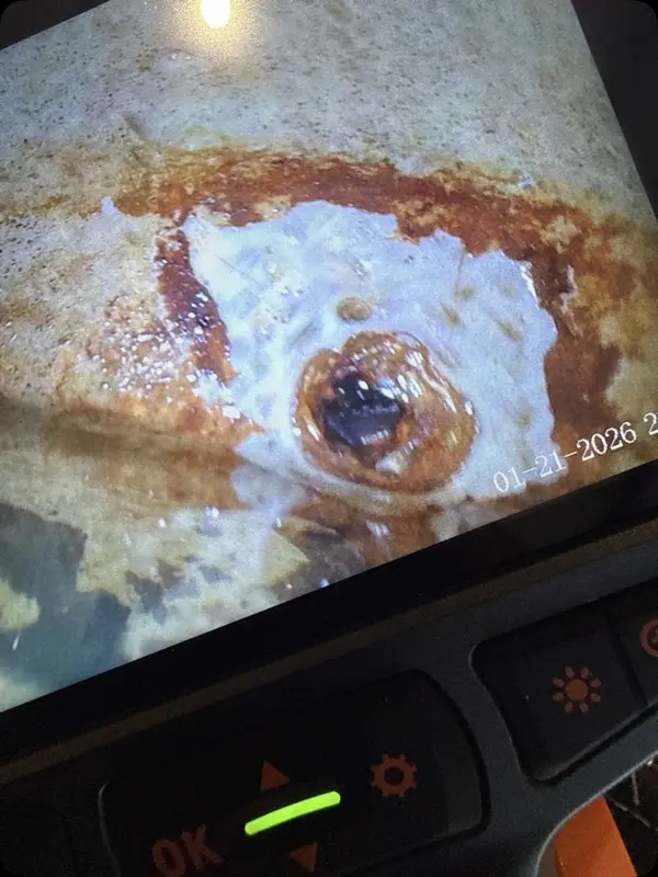 Borescope view showing contamination inside an aircraft wing fuel tank