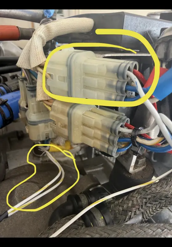Annotated aircraft engine image identifying soft-start connector locations