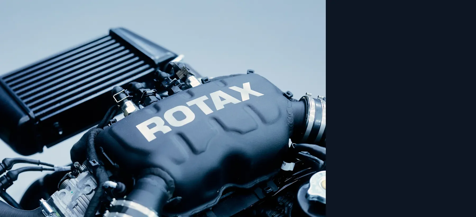 Focused Rotax airbox, carburetor, and induction components in a light-sport aircraft engine installation